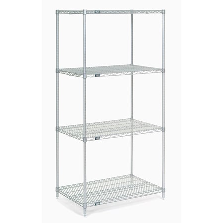Nexel 4 Shelf, Stainless Steel Wire Shelving Unit, Starter, 36inW x 24inD x 74inH 189412